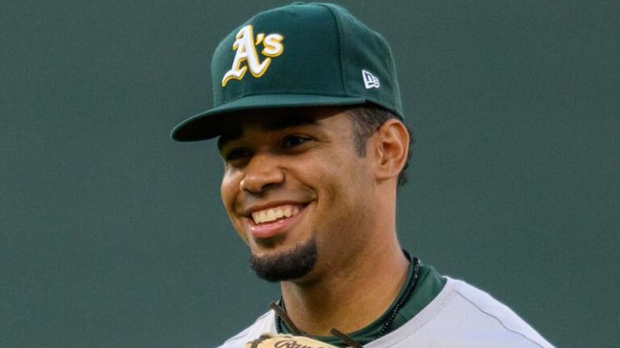 A’s shortstop suffers leg injury running to first base